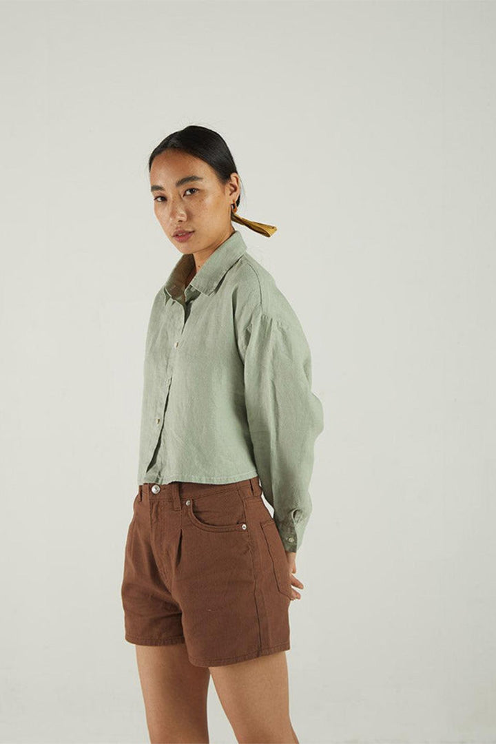 Crop it Like its Hot Shirt in Light Olive