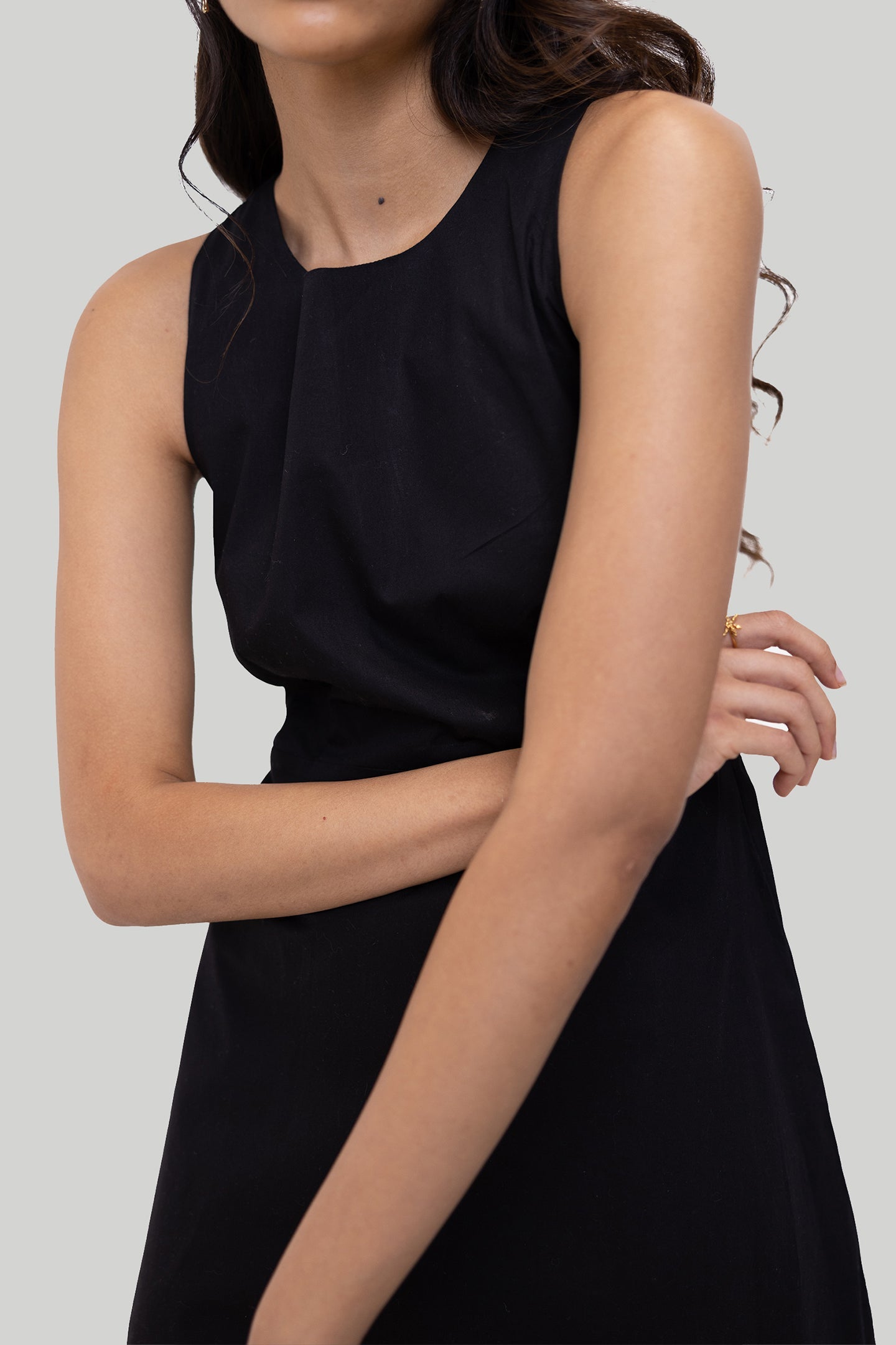 Cross-back Midi Dress in Black