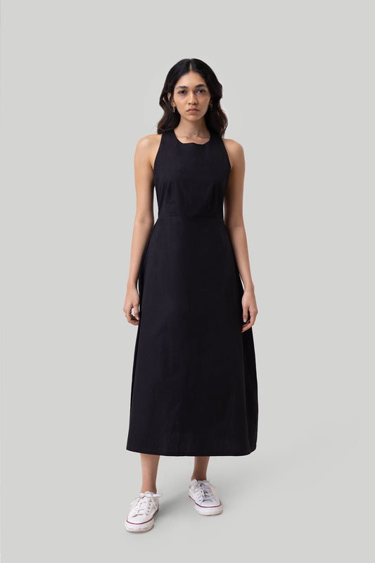 Cross-back Midi Dress in Black