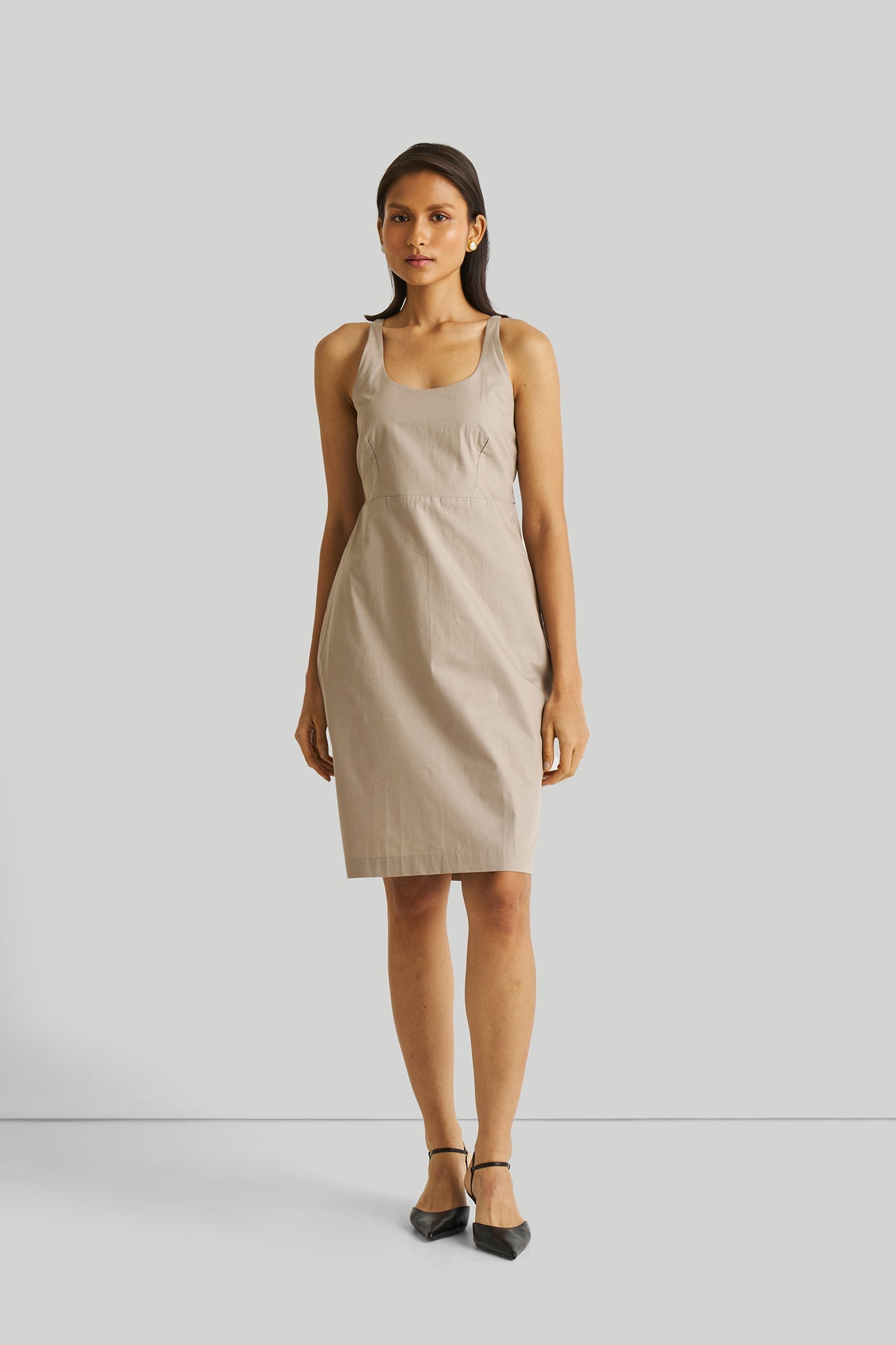 Fitted Knee Length Dress in Ecru