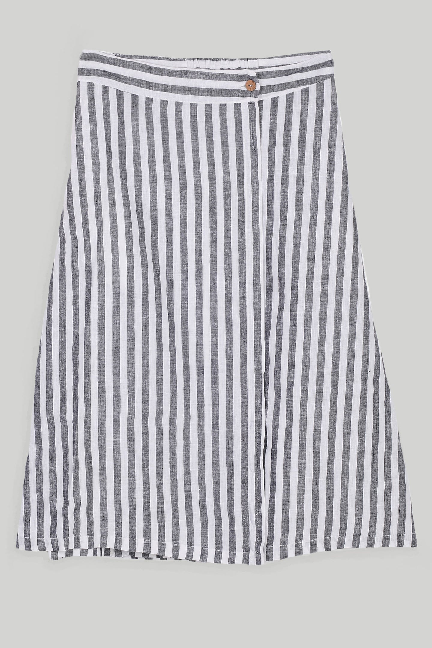 Overlap Midi Skirt in Linen Stripes