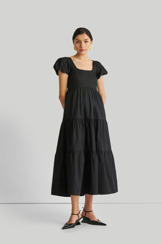 Puff Sleeve Tiered Maxi Dress in Black