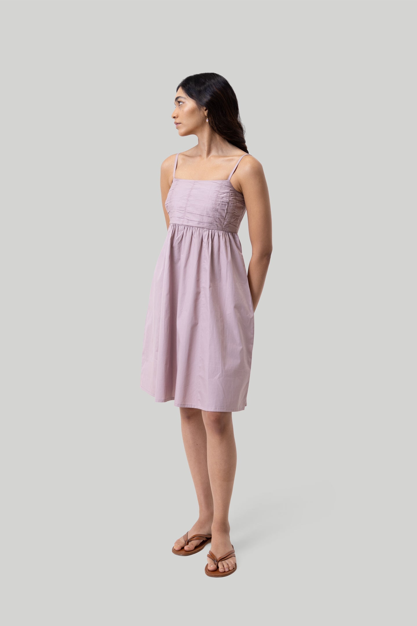 Ruched Strappy Dress in Pink