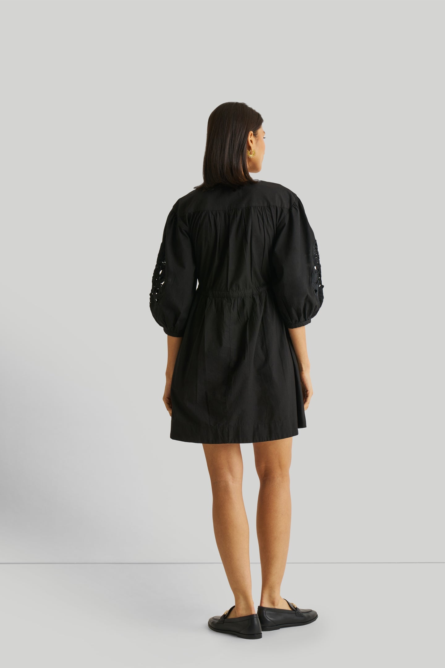 Shirt Dress with Balloon Sleeves in Black