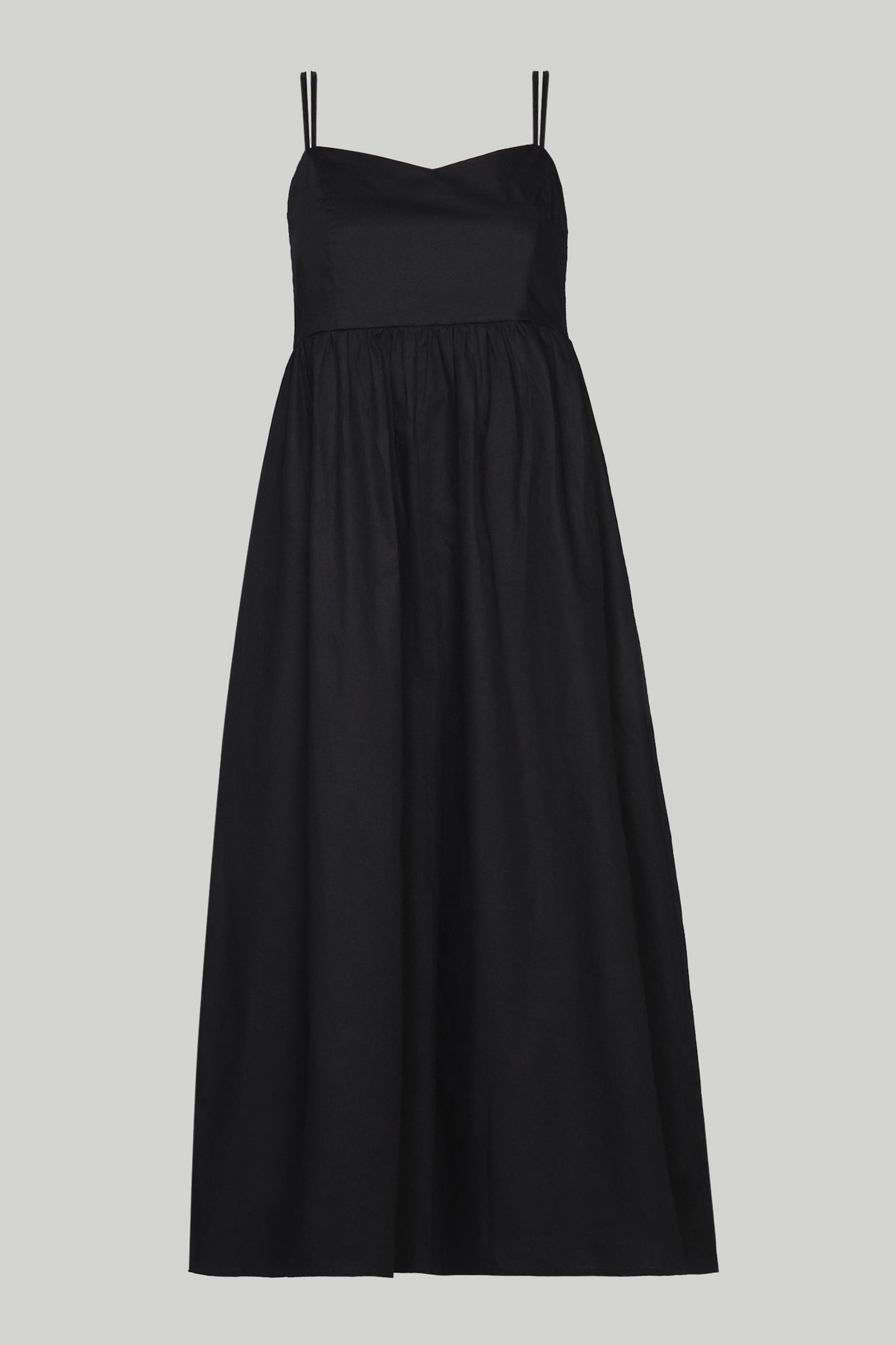 Strappy Gathered Midi Dress in Black