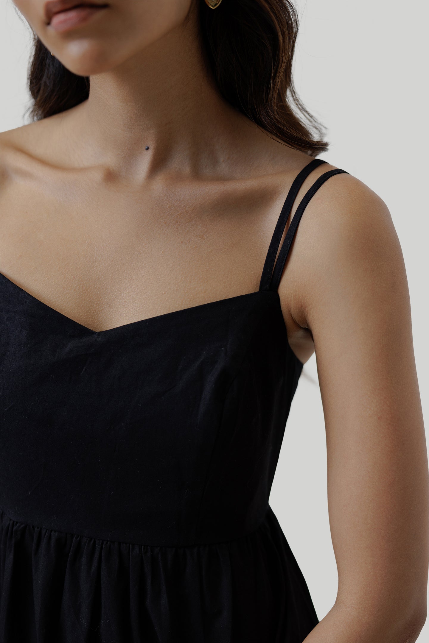 Strappy Gathered Midi Dress in Black