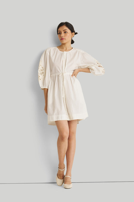 Shirt Dress with Balloon Sleeves in White