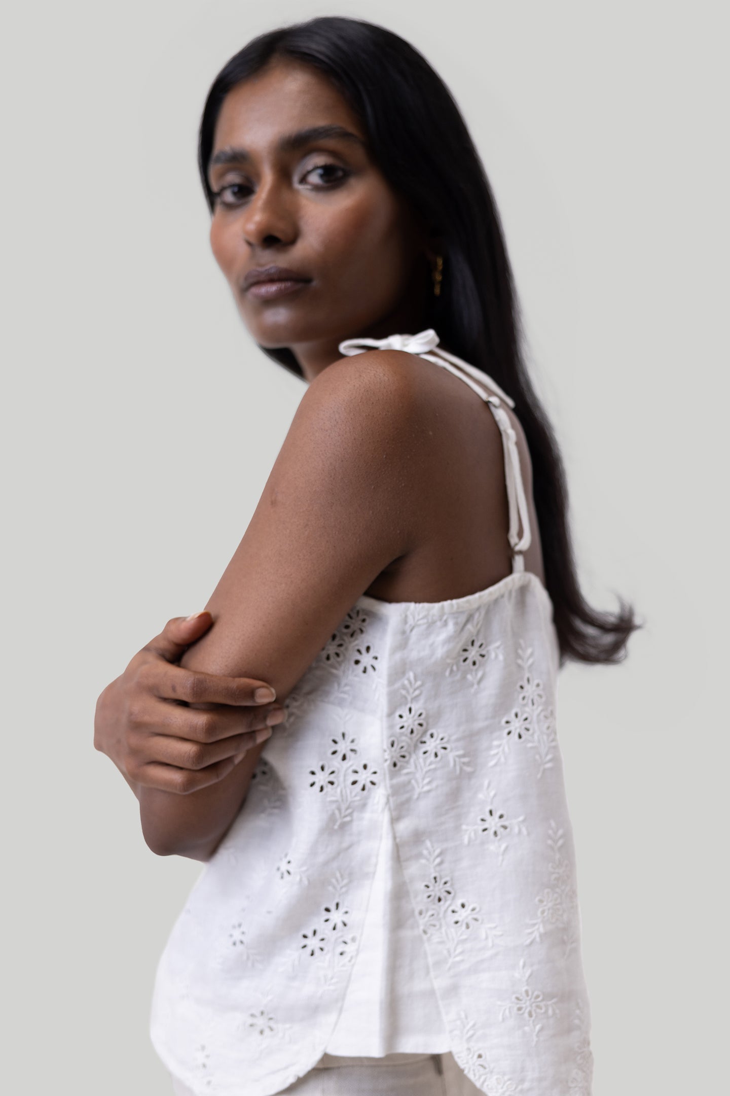 Tie-up Camisole in White Embroidery