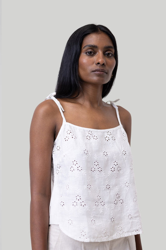 Tie-up Camisole in White Embroidery