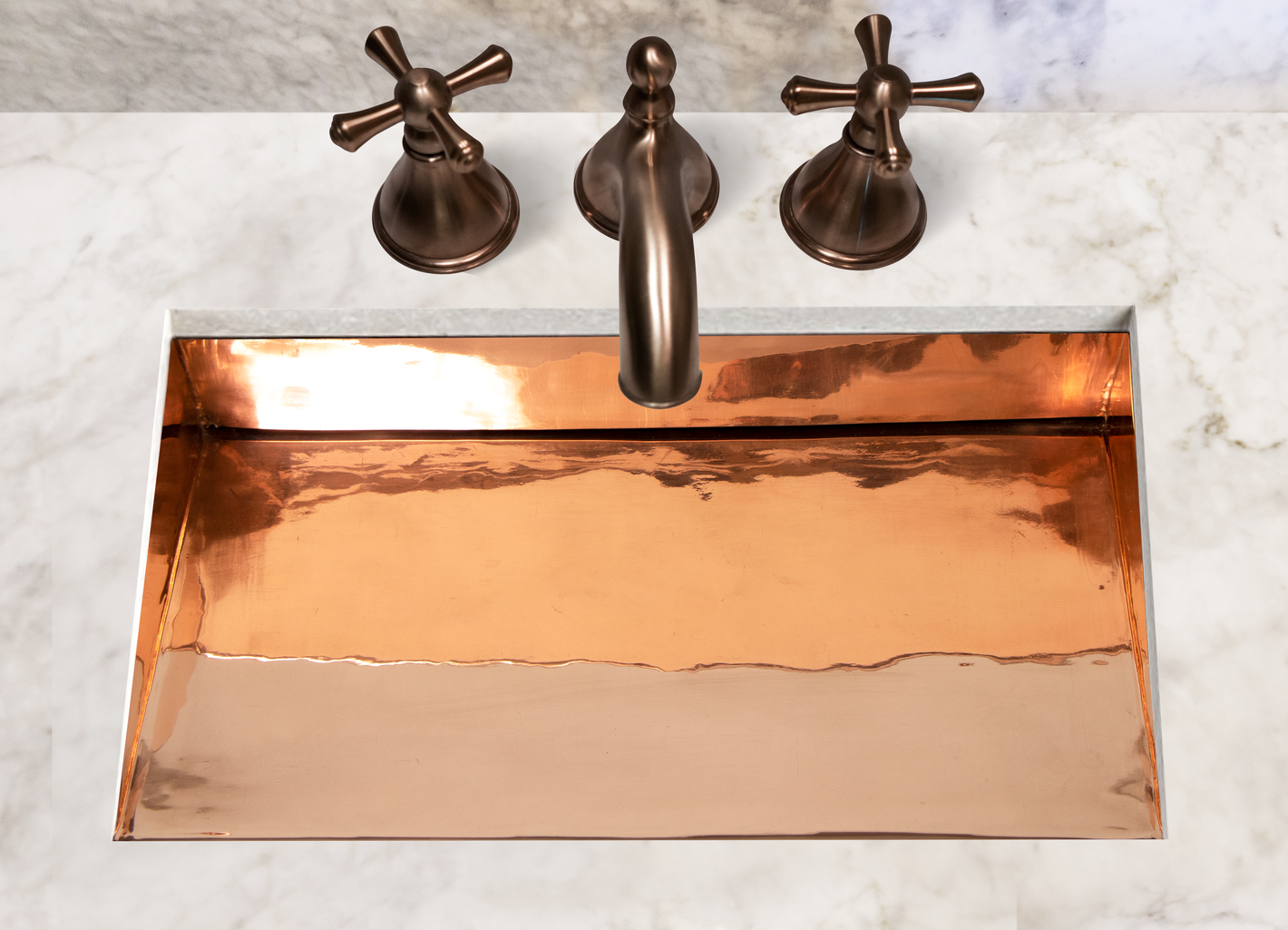 22" Rectangular Inclined Bottom Plain Copper Bathroom Sink