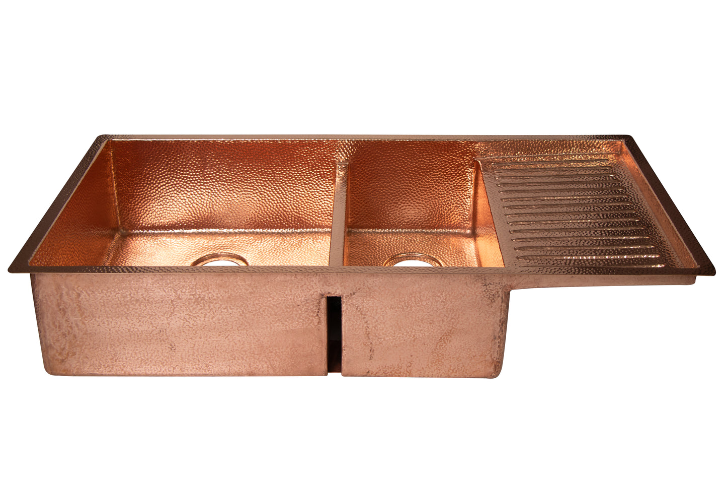 42" Drop-in Double Well 60/40 Hammered Copper Kitchen Sink with Wringer on Right Side