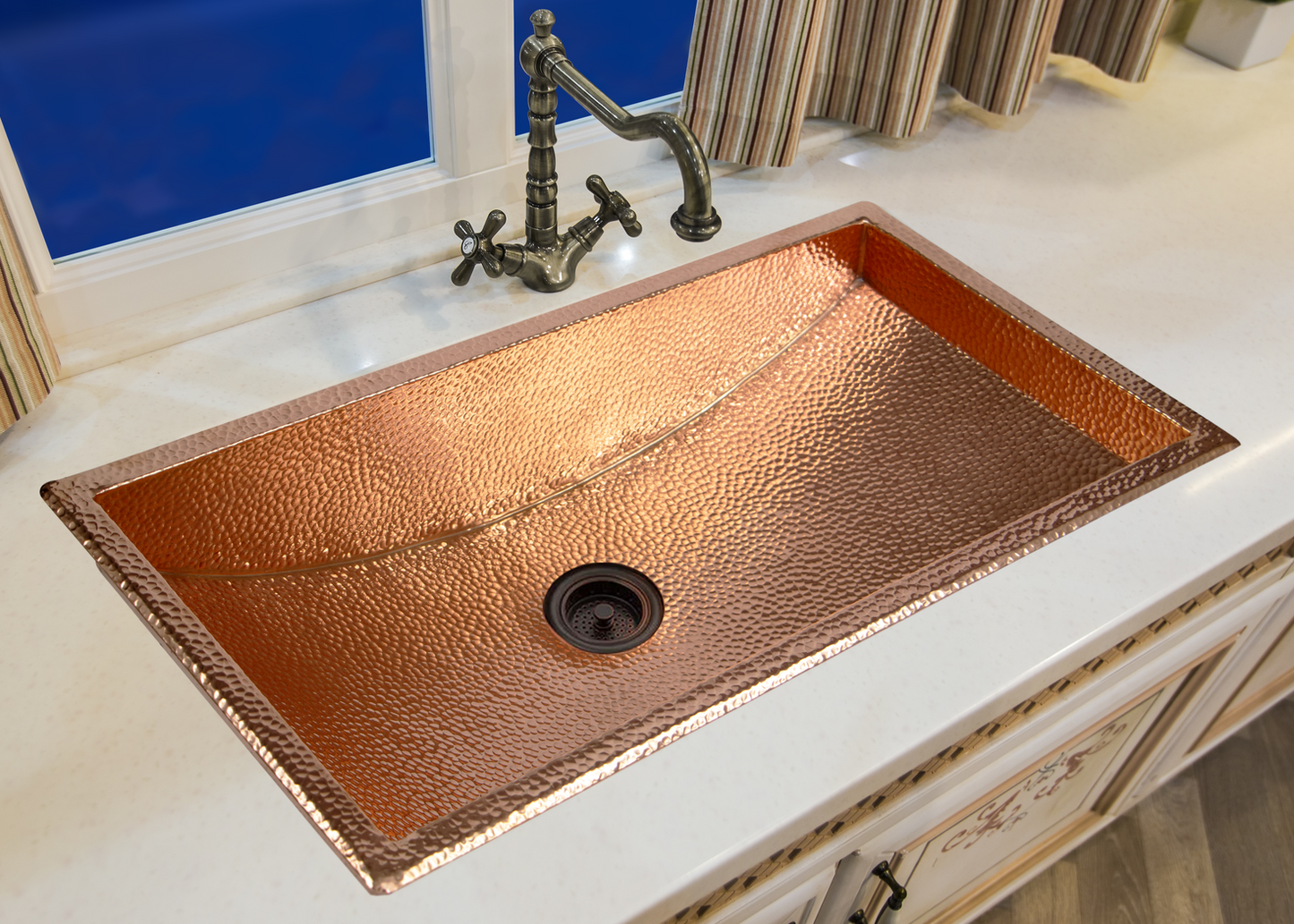 26" Rectangular Curved Bottom Hammered Copper Bar Sink