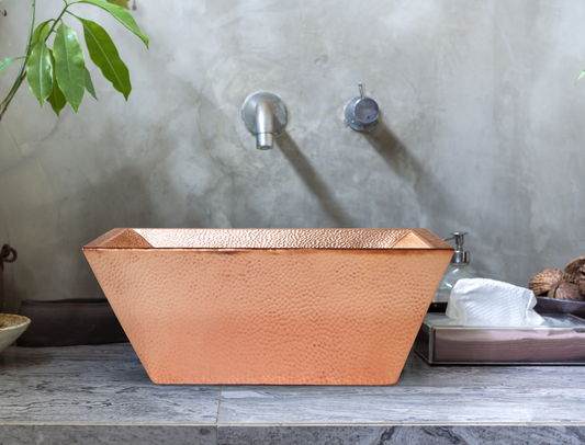 18" Rectangular Double Wall Hammered Copper Bathroom Sink