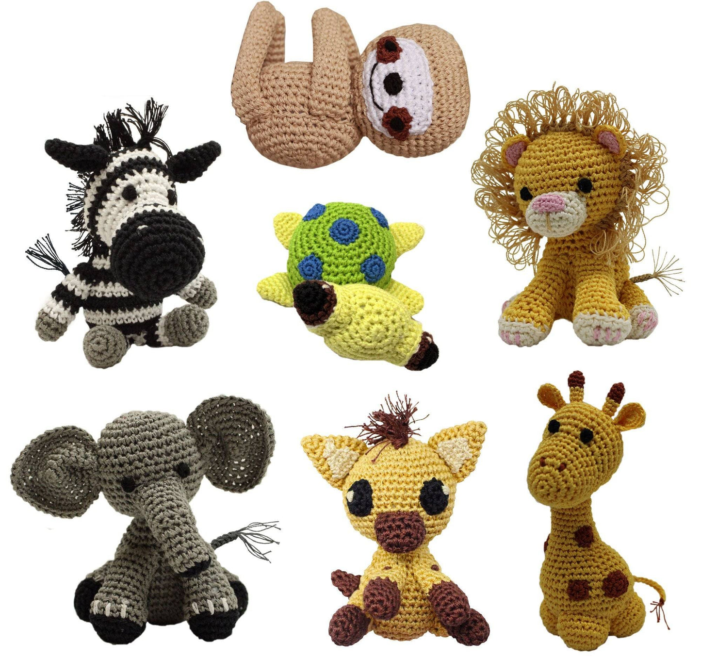 Knit Knacks Organic Cotton Pet, Dog Toys, "Animals" (Choose from: Sloth, Zebra, Giraffe, Hyena, Elephant, Lion, or Sea Turtle)