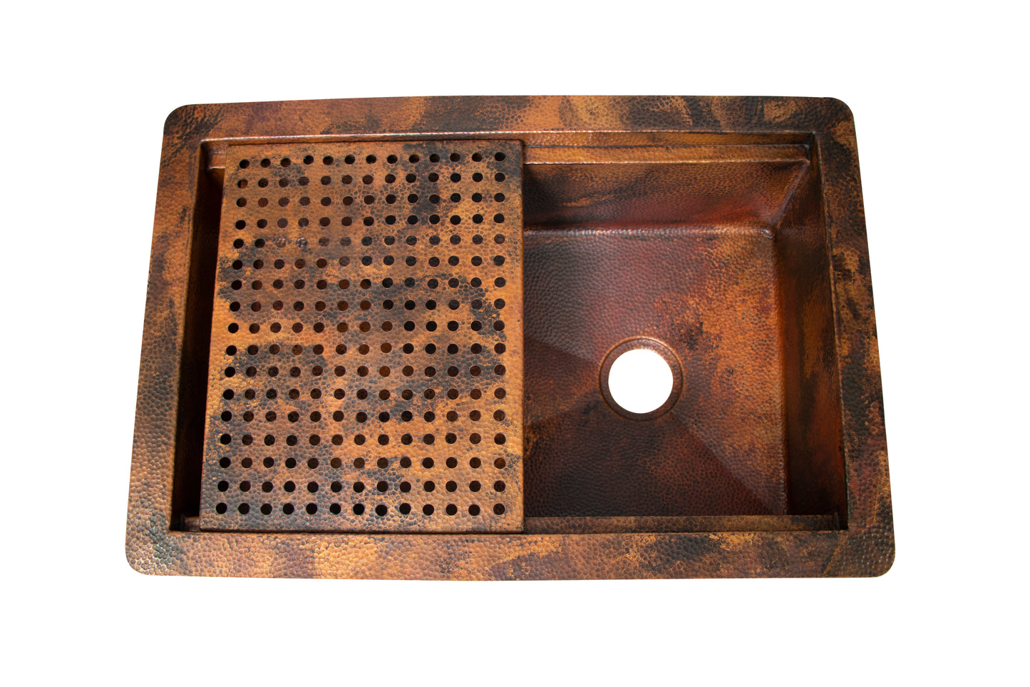 33" Drop-in Single Well Hammered Copper Kitchen Sink with Removable Grill