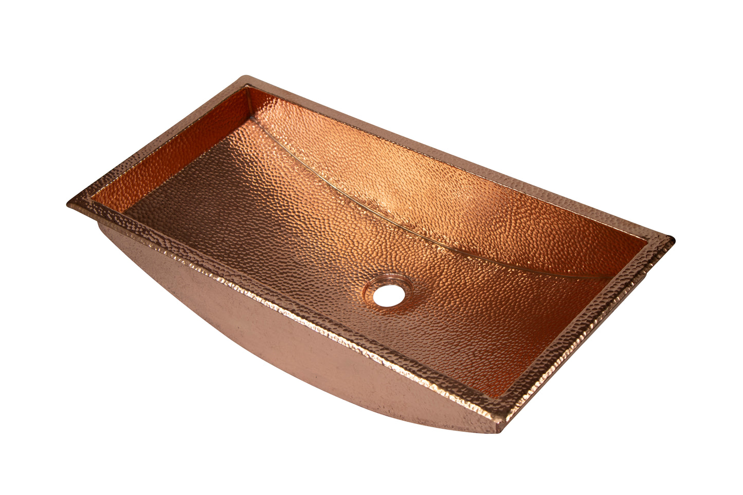 26" Rectangular Curved Bottom Hammered Copper Bar Sink