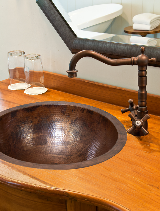 17" Round Hammered Copper Bathroom Sink