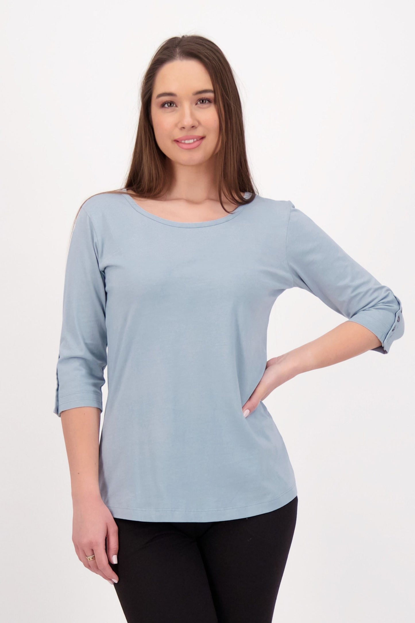 Scoop Neck 3/4 Sleeve With Seashell Buttons