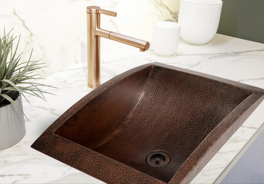 20" Rectangular Apron Curved Bottom Hammered Copper Bathroom Sink