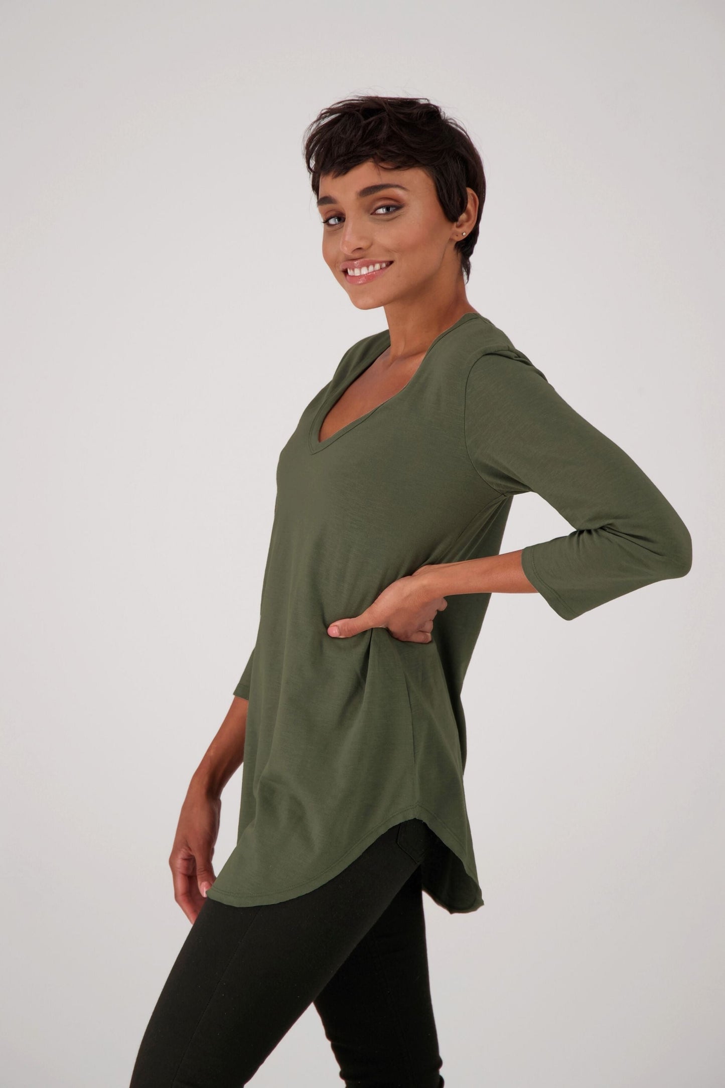 Responsible 3/4 Sleeve V-Neck Tee in 3 Colors