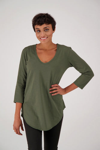 Responsible 3/4 Sleeve V-Neck Tee in 3 Colors