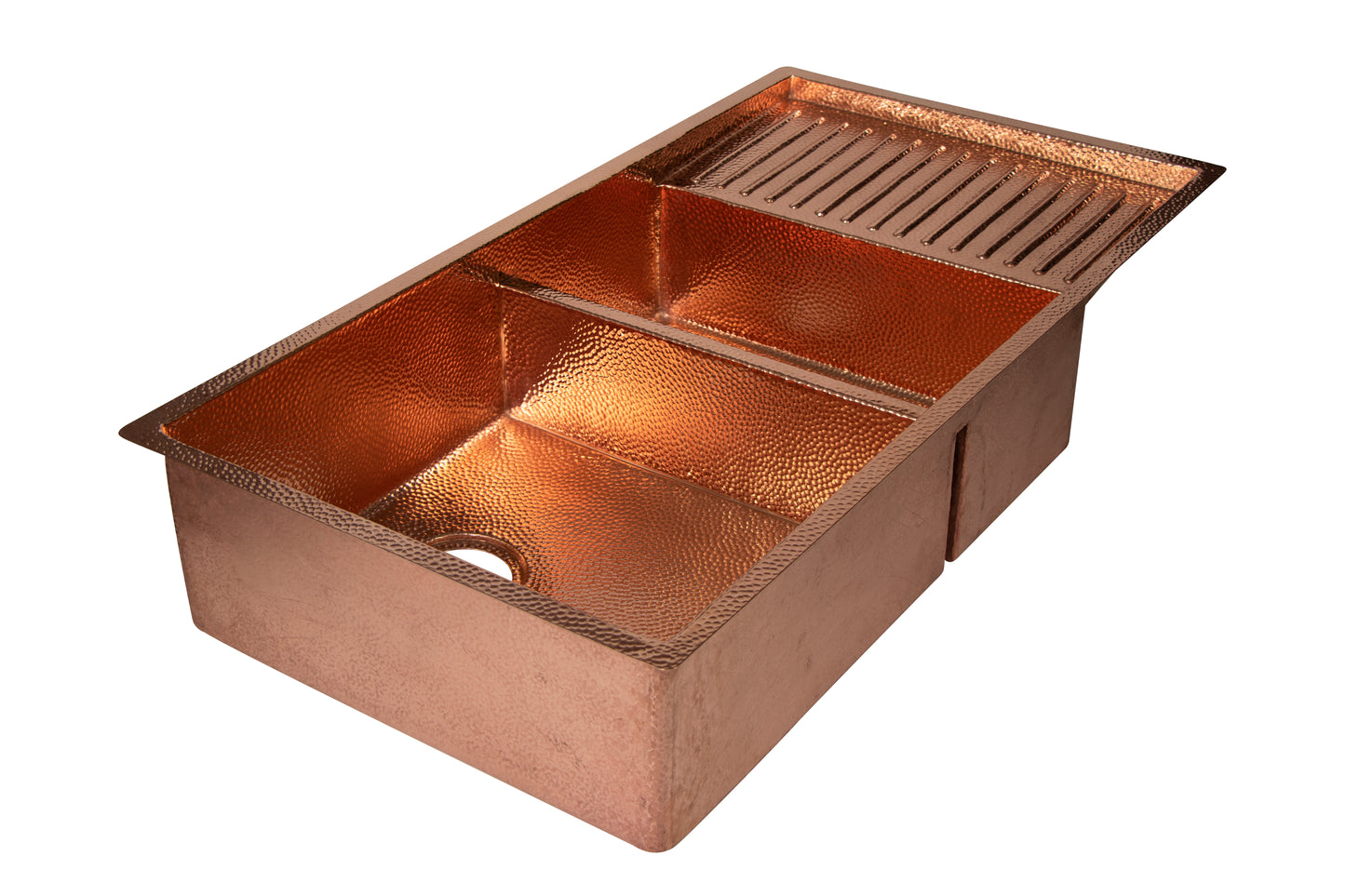 42" Drop-in Double Well 60/40 Hammered Copper Kitchen Sink with Wringer on Right Side