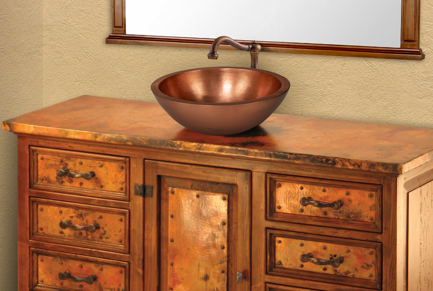 17" Round Double Wall Hammered Copper Bathroom Sink